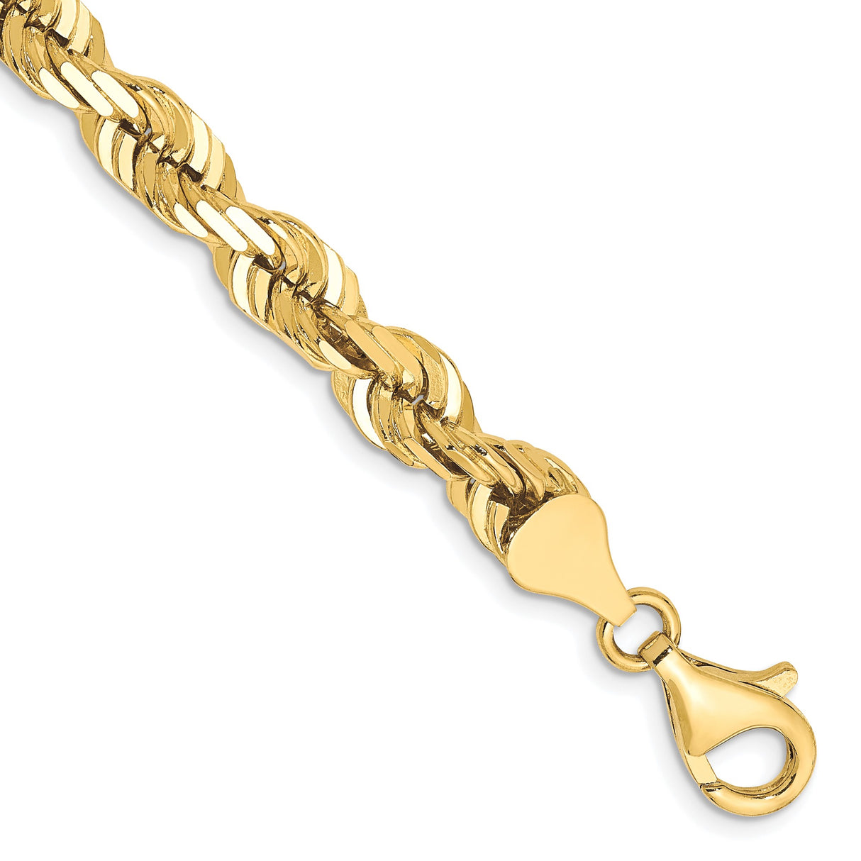 10K Yellow Gold 6.5 mm Rope Chain Anklet, Polished shown for scale