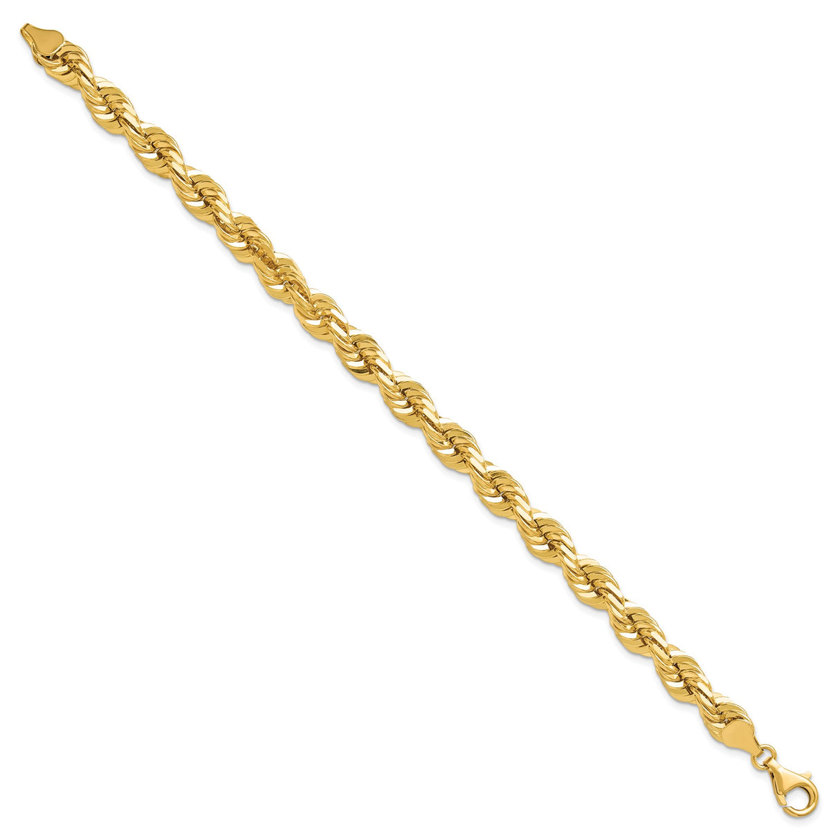 10K Yellow Gold 7 mm Rope Chain Bracelet, Polished