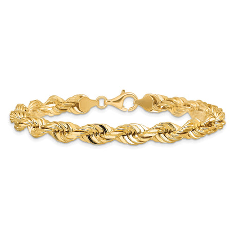 10K Yellow Gold 7 mm Rope Chain Bracelet, Polished alternate angle