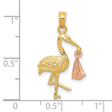 10k Two-Tone Gold Stork Pendant with Rose Gold Baby Bundle, Symbol of Motherhood and New Beginnings