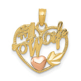 #1 WIFE Heart Charm Pendant in Real 10k Multi-Tone Gold