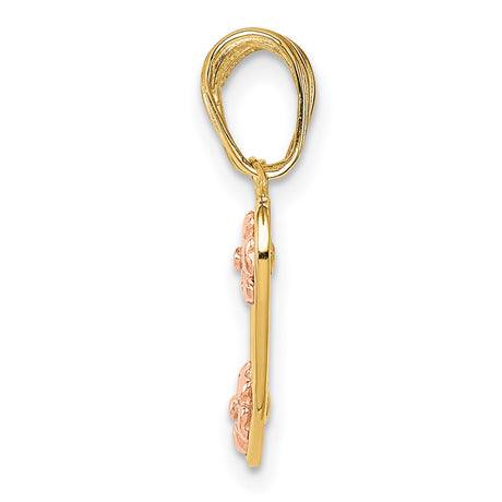 10k Two-Tone Gold Heart Pendant with Rose Gold Flowers, Mommy and Me Charm