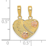 10k Two-Tone Gold Heart Pendant with Rose Gold Flowers, Mommy and Me Charm