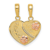 10k Two-Tone Gold Heart Pendant with Rose Gold Flowers, Mommy and Me Charm