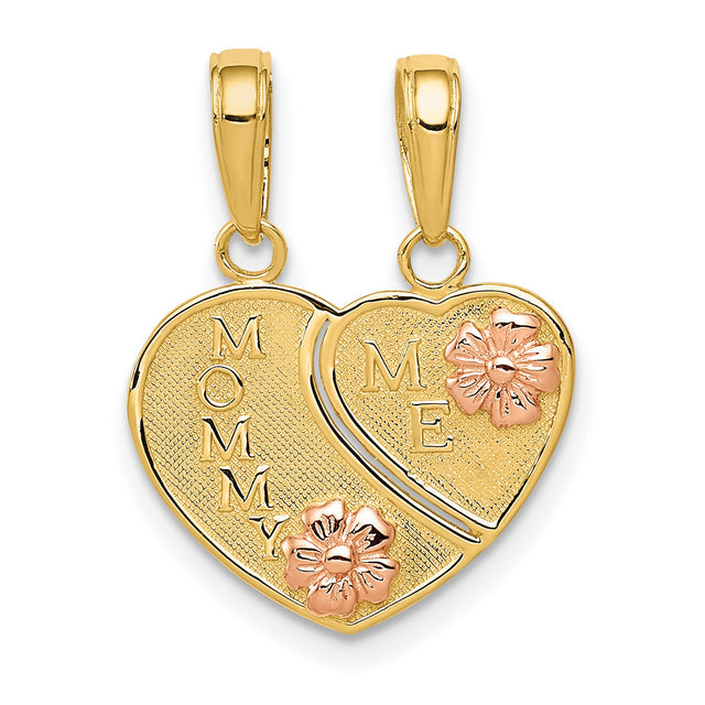 10k Two-Tone Gold Heart Pendant with Rose Gold Flowers, Mommy and Me Charm