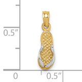 10k Multi-Tone Gold Flip Flop Sandal Pendant, Textured Beachwear Charm