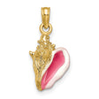 10k Yellow Gold Conch Shell Pendant with Pink and White Enamel, Coastal Ocean Charm