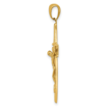 10k Yellow Gold Crucifix Cross Pendant with INRI Christ Figure and Satin Finish