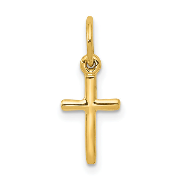10k Yellow Gold Cross Pendant with Polished Finish, Slim Rounded Edges, Minimalist Religious Design