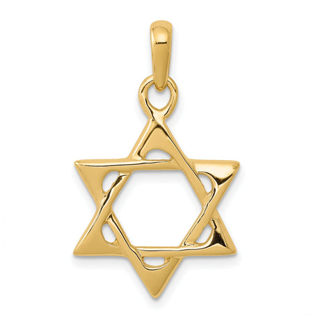 10k Yellow Gold Star of David Pendant with Polished Openwork Design, Jewish Faith Charm