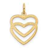 10k Yellow Gold Double Open Heart Pendant, Minimalist Nested Heart Jewelry Charm for Women