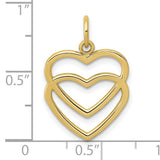 10k Yellow Gold Double Open Heart Pendant, Minimalist Nested Heart Jewelry Charm for Women