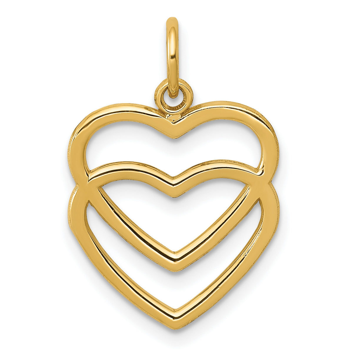 10k Yellow Gold Double Open Heart Pendant, Minimalist Nested Heart Jewelry Charm for Women