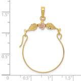 10k Two-Tone Gold Hoop Pendant with Pink Flower and Leaf Detailing, Nature Inspired Design