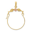 10k Two-Tone Gold Hoop Pendant with Pink Flower and Leaf Detailing, Nature Inspired Design