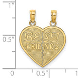 BEST FRIENDS Break-A-Part Heart Charm Pendant in Real 10k Yellow Gold