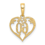 10k Yellow Gold Heart Pendant with Number 60 and Floral Scrollwork