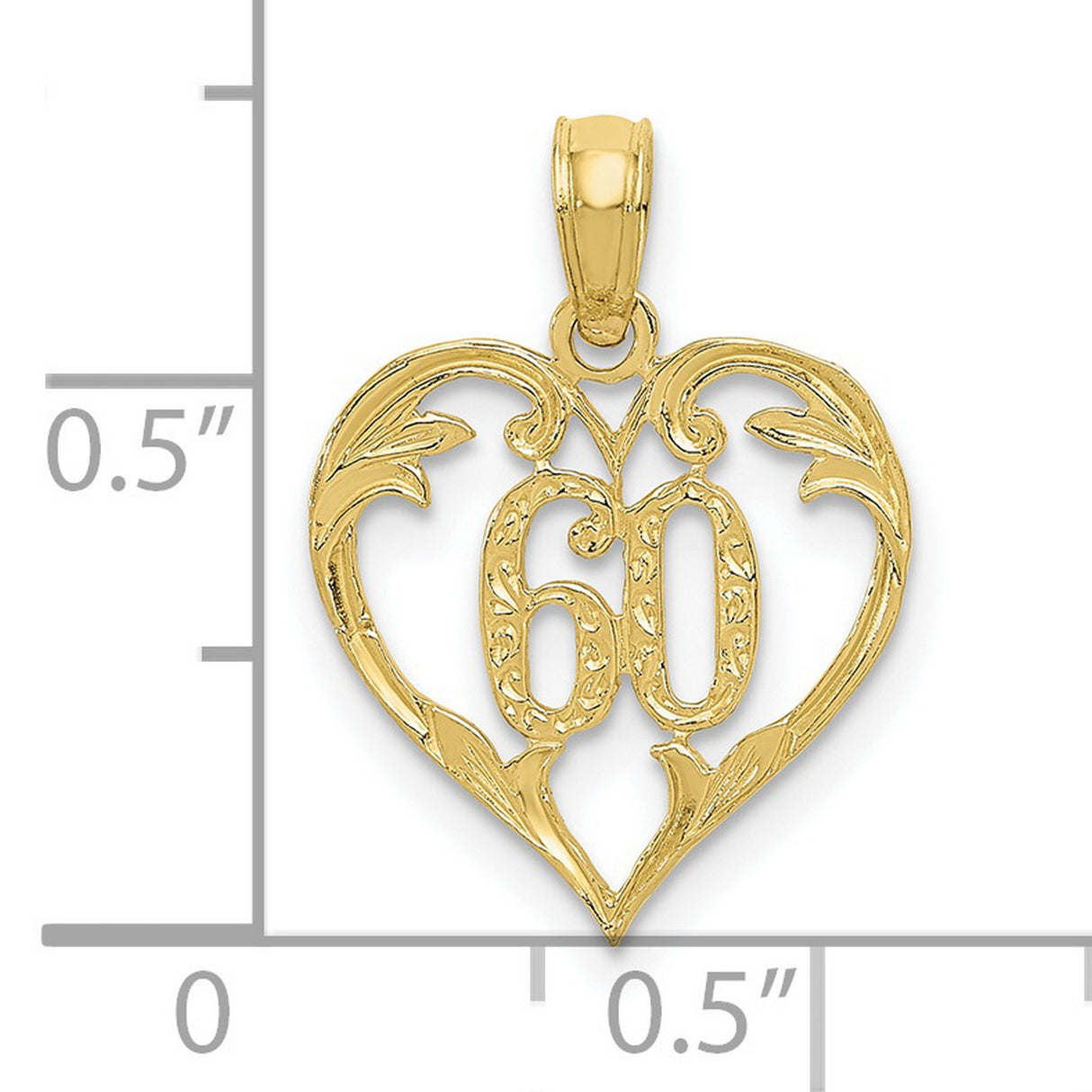 10k Yellow Gold Heart Pendant with Number 60 and Floral Scrollwork