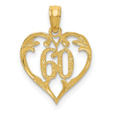 10k Yellow Gold Heart Pendant with Number 60 and Floral Scrollwork
