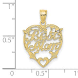 10k Yellow Gold Heart Pendant with Script Mom Lettering and Cutout Design for Women