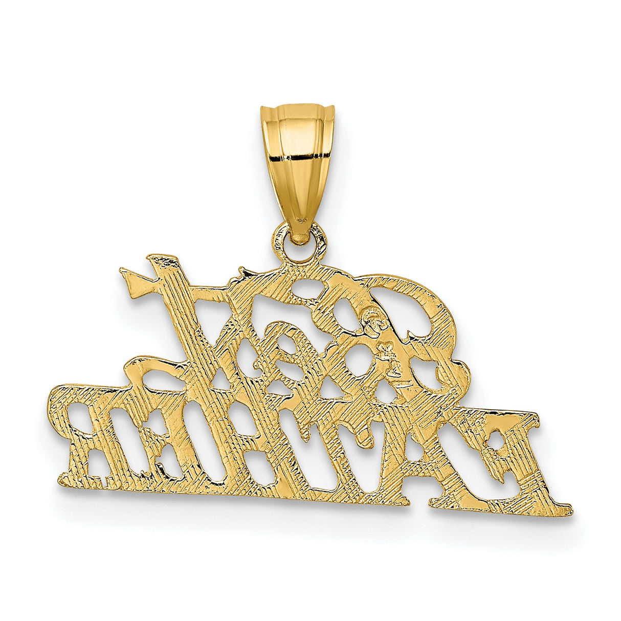 10k Yellow Gold Father Pendant with Bold Cursive Script, Religious Mens Jewelry