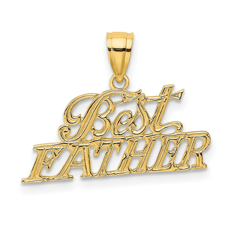 10k Yellow Gold Father Pendant with Bold Cursive Script, Religious Mens Jewelry