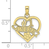 #1 WIFE Heart Charm Pendant in Real 10k Yellow Gold