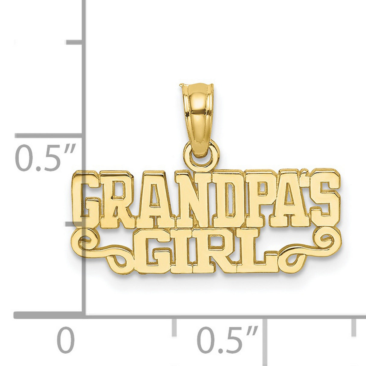 10k Yellow Gold Grandpas Girl Pendant with Block Lettering and Scroll Design