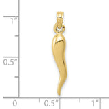 10k Yellow Gold Italian Horn Pendant, Cornicello Amulet for Protection and Good Luck