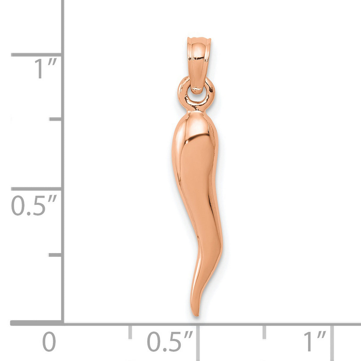 10k Rose Gold Italian Horn Pendant, Cornicello Amulet for Good Luck and Evil Eye Protection
