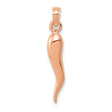 10k Rose Gold Italian Horn Pendant, Cornicello Amulet for Good Luck and Evil Eye Protection