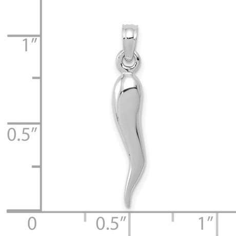 10k White Gold Italian Horn Pendant, Cornicello Amulet Symbolizing Protection and Good Luck