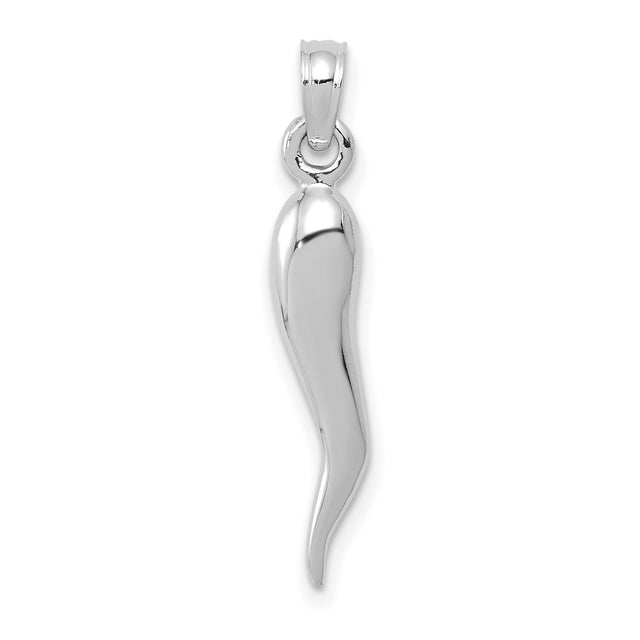 10k White Gold Italian Horn Pendant, Cornicello Amulet Symbolizing Protection and Good Luck