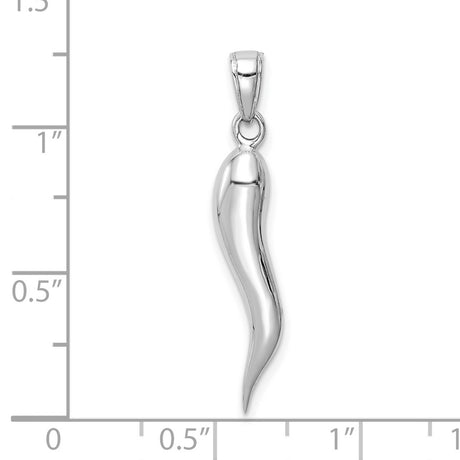 Large 3-D Italian Horn Charm Pendant in Real 10k White Gold