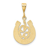 10k Yellow Gold Pendant with Horseshoe and Four-Leaf Clover Design, Celtic Lucky Charm