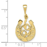 10k Yellow Gold Pendant with Horseshoe and Four-Leaf Clover Design, Celtic Lucky Charm