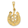 10k Yellow Gold Pendant with Horseshoe and Four-Leaf Clover Design, Celtic Lucky Charm