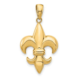 10k Yellow Gold Fleur-de-Lis Pendant, Polished French Lily Religious Charm, Unisex Jewelry