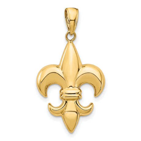 10k Yellow Gold Fleur-de-Lis Pendant, Polished French Lily Religious Charm, Unisex Jewelry