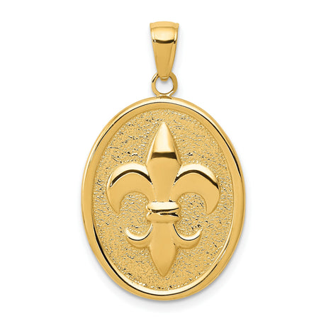 10k Yellow Gold Oval Pendant with Raised Fleur-de-Lis Emblem, French Heritage Design