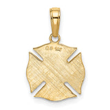 10k Yellow Gold Firefighter Pendant, Maltese Cross with Fire Truck and Hydrant Symbols, Mens Charm