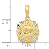 10k Yellow Gold Firefighter Pendant, Maltese Cross with Fire Truck and Hydrant Symbols, Mens Charm
