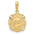 10k Yellow Gold Firefighter Pendant, Maltese Cross with Fire Truck and Hydrant Symbols, Mens Charm