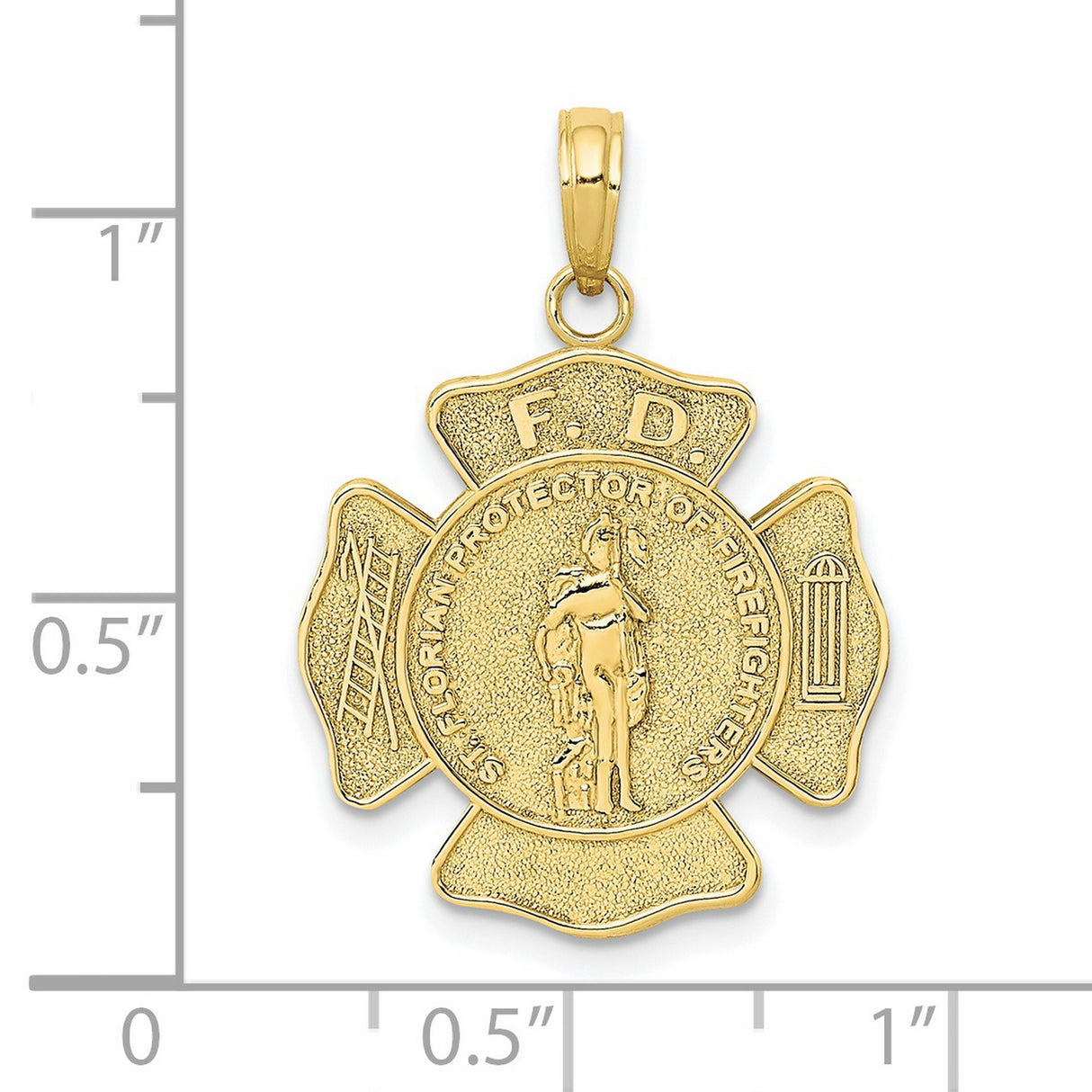 10k Yellow Gold Firefighter Pendant with St. Florian and Maltese Cross Symbols