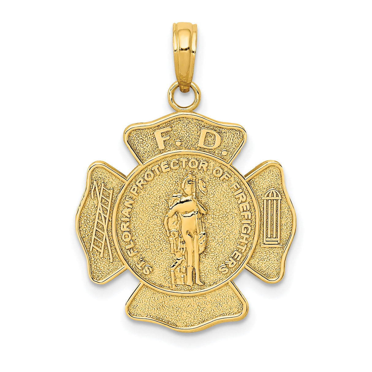 10k Yellow Gold Firefighter Pendant with St. Florian and Maltese Cross Symbols