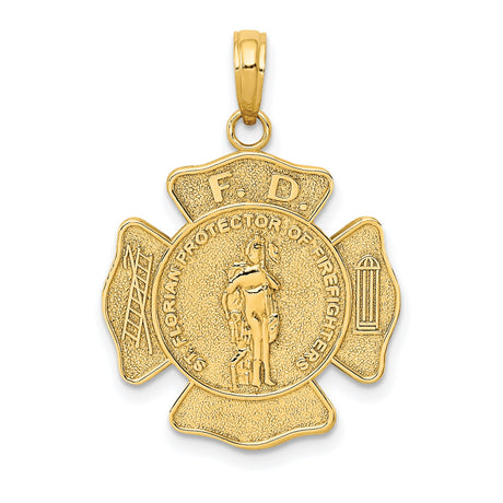 10k Yellow Gold Firefighter Pendant with St. Florian and Maltese Cross Symbols