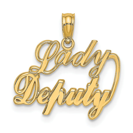 10k Yellow Gold Lady Deputy Pendant, Cursive Lettering, Western Cowgirl Nameplate Style for Women