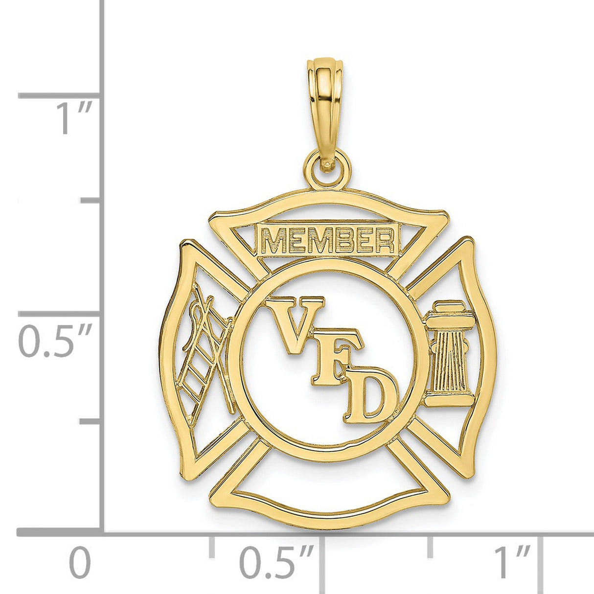 10k Yellow Gold Pendant with Volunteer Fire Department Maltese Cross and Firefighter Symbols