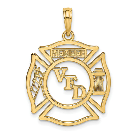 10k Yellow Gold Pendant with Volunteer Fire Department Maltese Cross and Firefighter Symbols