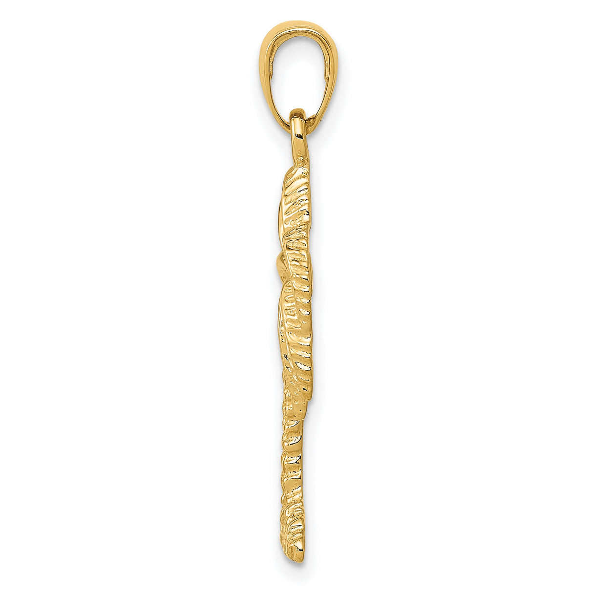 10k Yellow Gold Palm Tree Pendant, Textured Tropical Beach Charm, Travel Theme for Women or Unisex